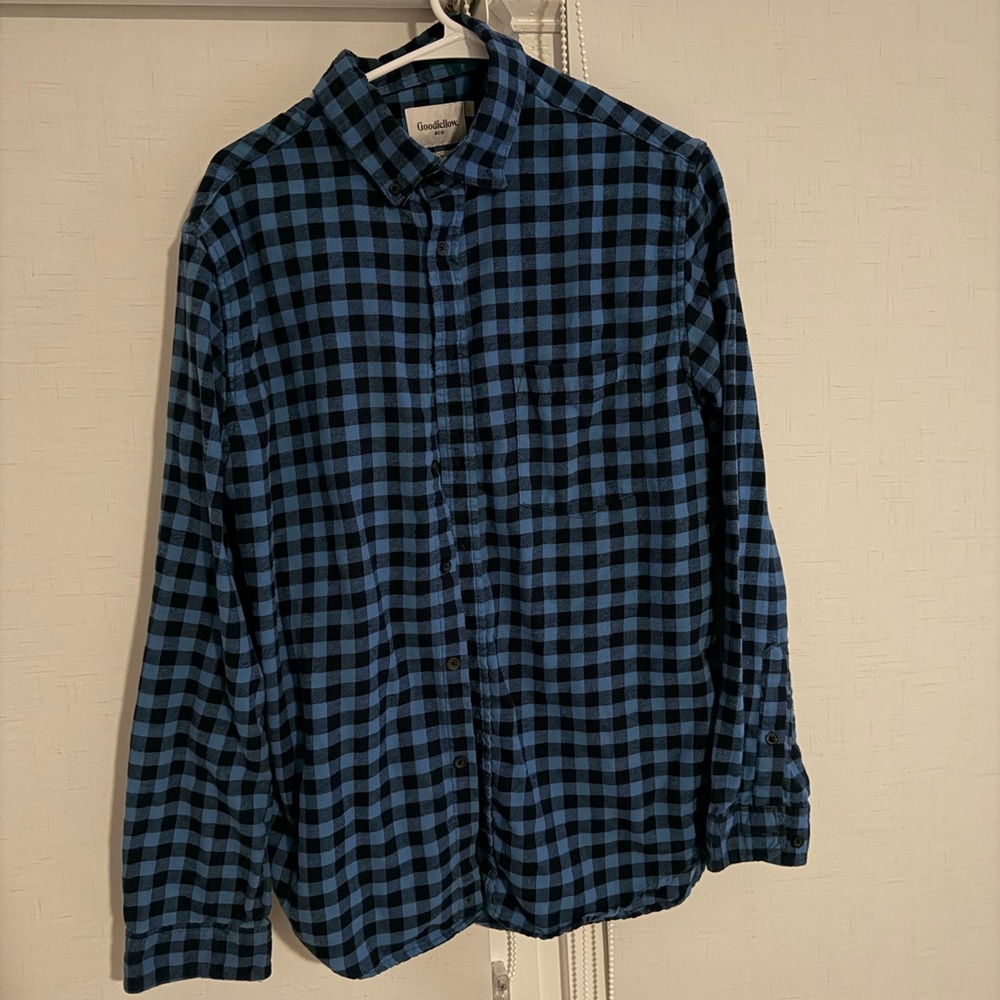 Goodfellow Flannel Texture- Black Blue Plaid Shirt - Large